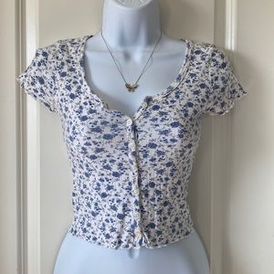 Brandy Melville | Flower print button down crop top